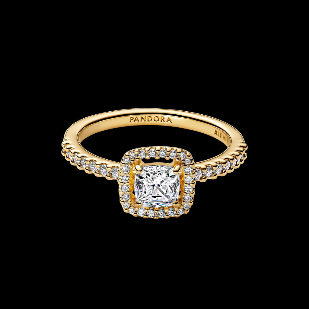 Sparkling Square Clear Halo Ring